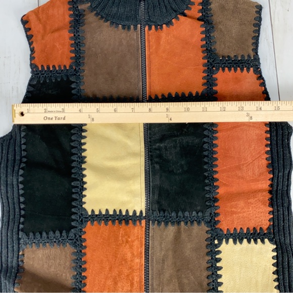 Planet & Company Suede Leather Sweater Zip Vest Colorblock Patchwork Sz M Petite - Picture 8 of 10